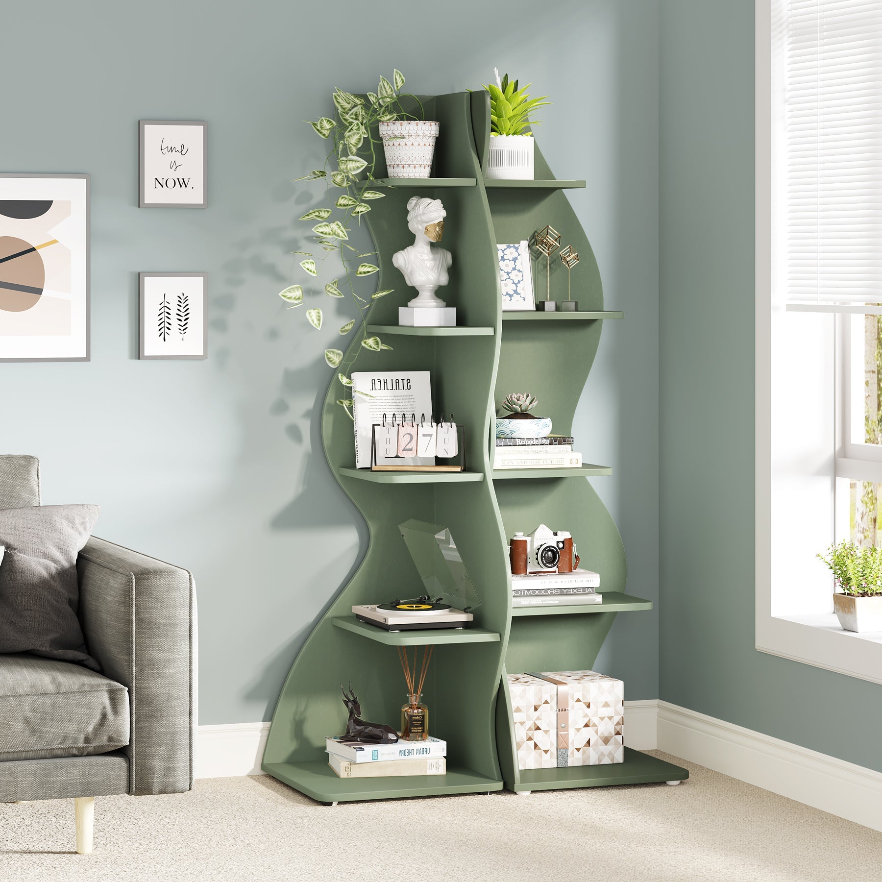 5-Tier Corner Shelf, Modern Wall Corner Bookshelf Bookcase