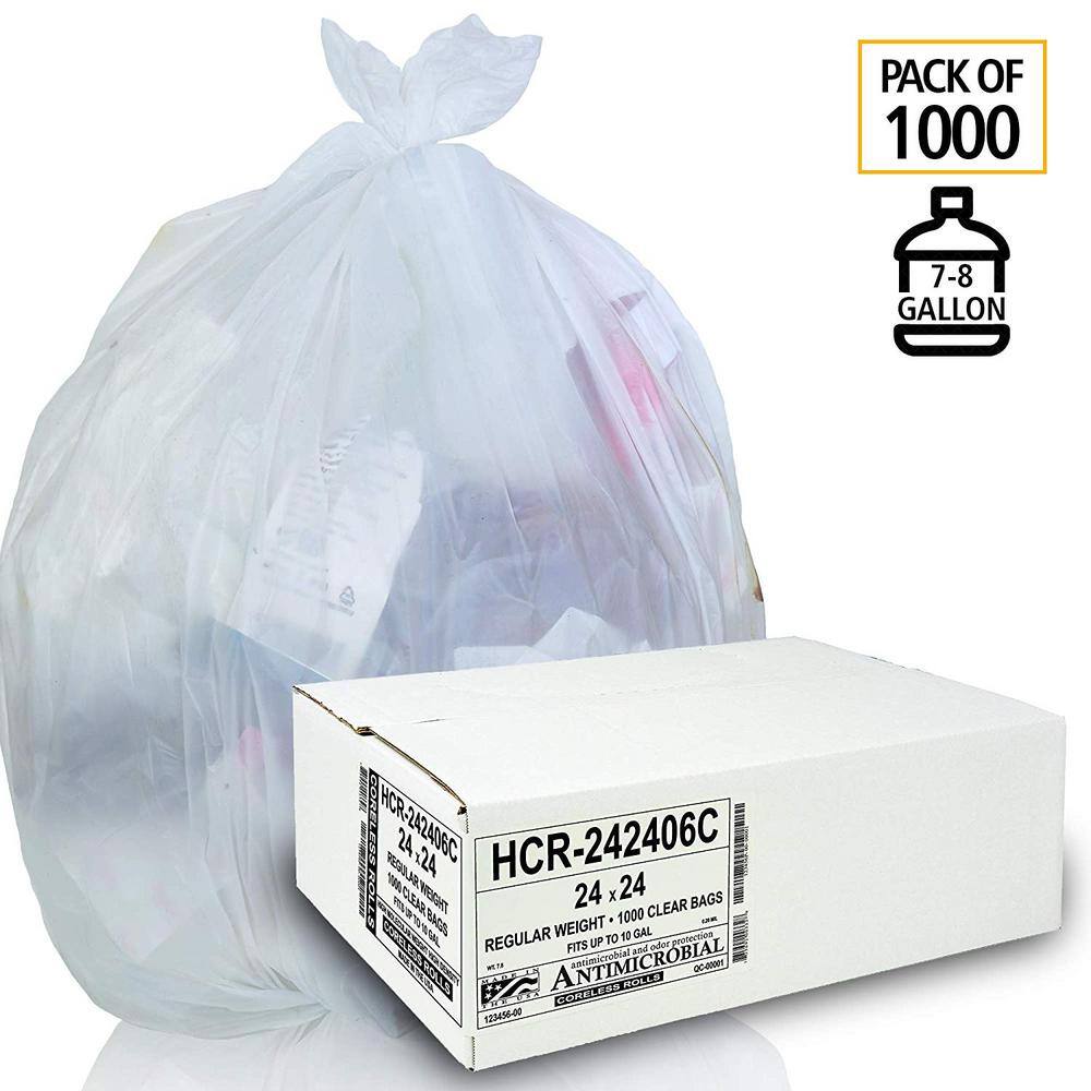 Aluf Plastics 24 in. x 24 in. 10 Gal. Clear Trash Bags (Pack of 1000) 6 mic (eq) for Janitorial and Industrial HCR-242406C