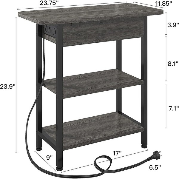 Set of 2 Flip Top Narrow Side Table，Nightstands，End Tables dark Grey