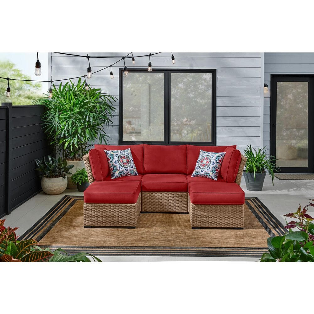 StyleWell Salisbury Cedarbrook 5-Piece Outdoor Sectional with Espresso Frame Finish and Chili Cushions GC-51312-SRPE-C