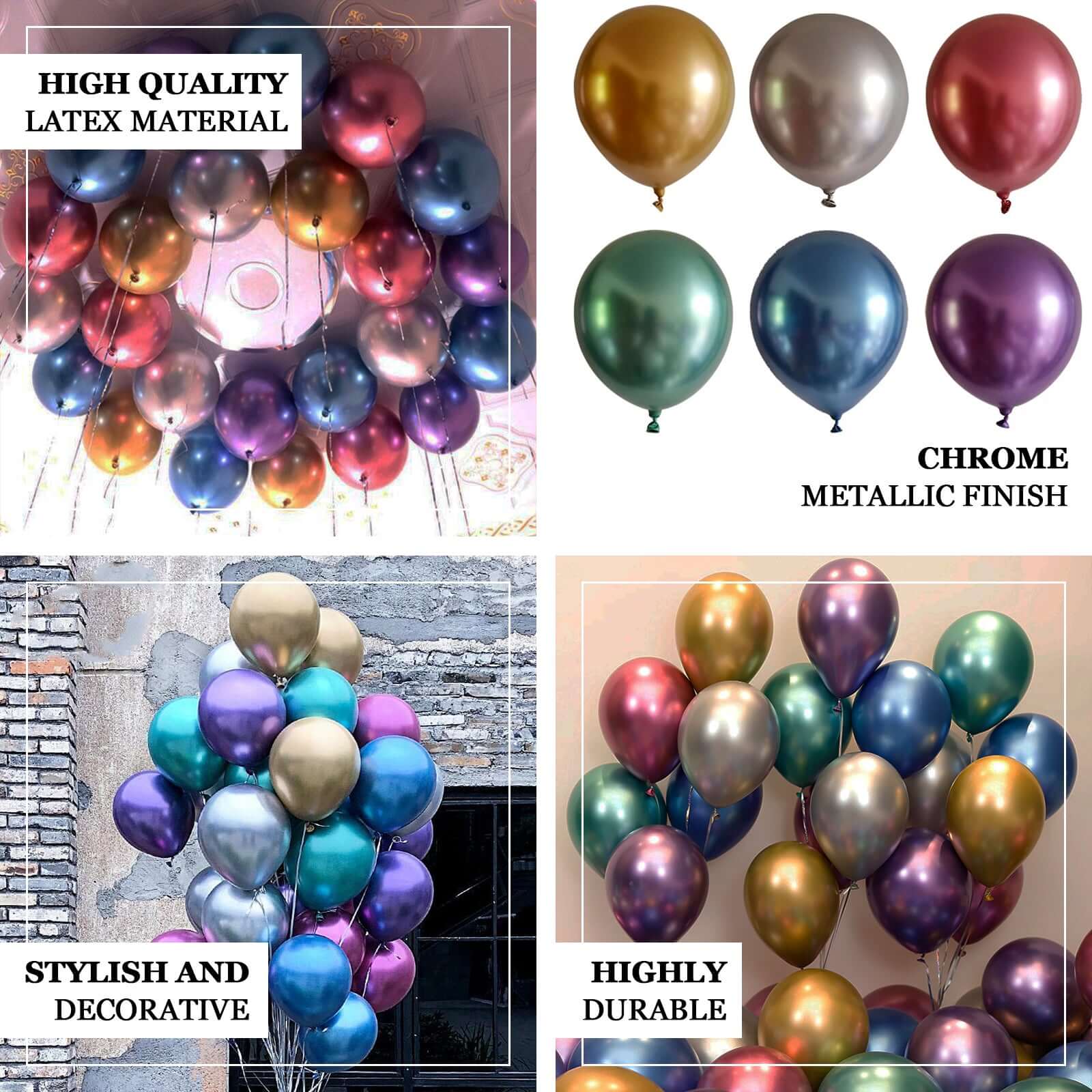 25 Pack Metallic Chrome Gold Latex Helium or Air Party Balloons 12