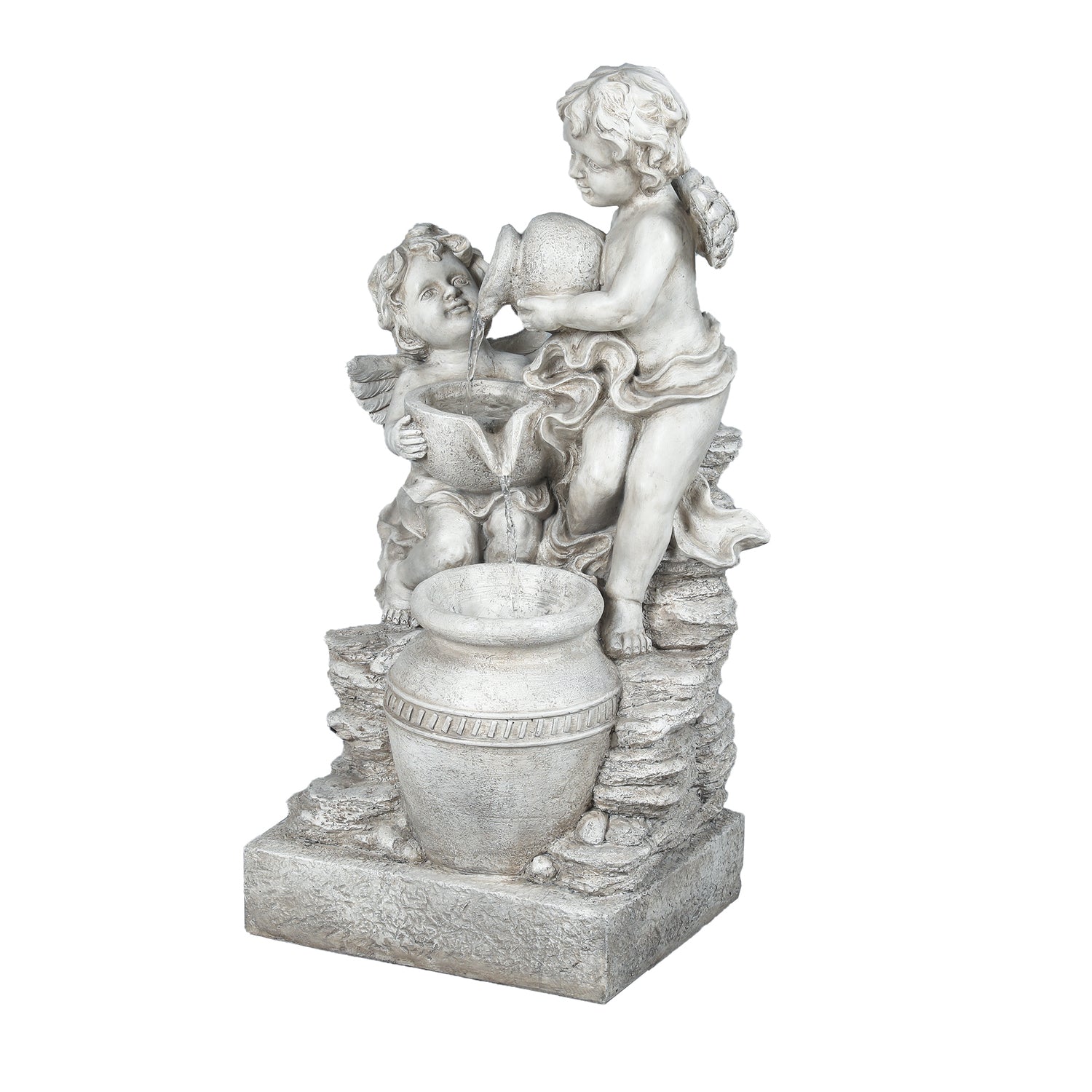 Luxen Home Resin Child Angels Outdoor Fountain with LED Light