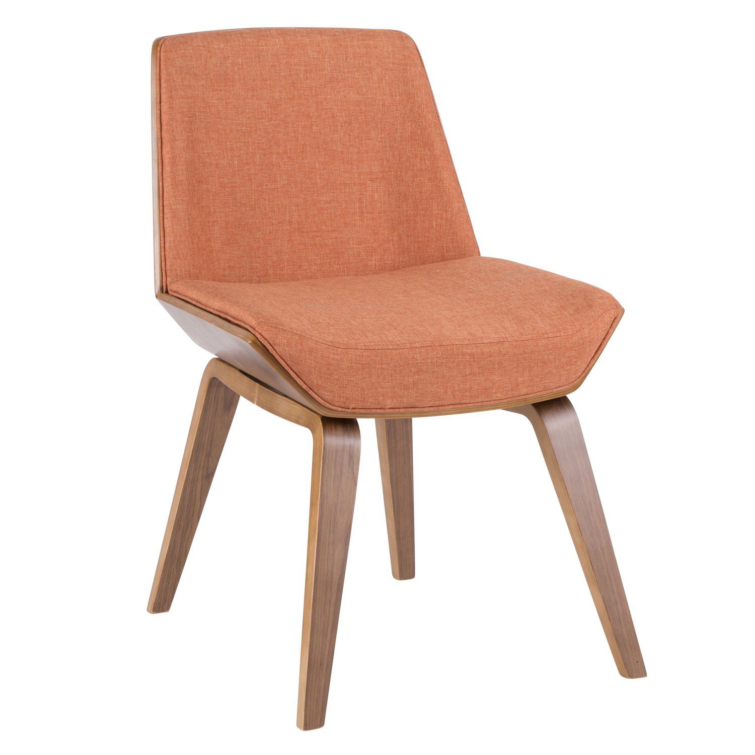 29.75 Brown Walnut and Orange Fabric Corazza Mid-Century Modern Dining Chair