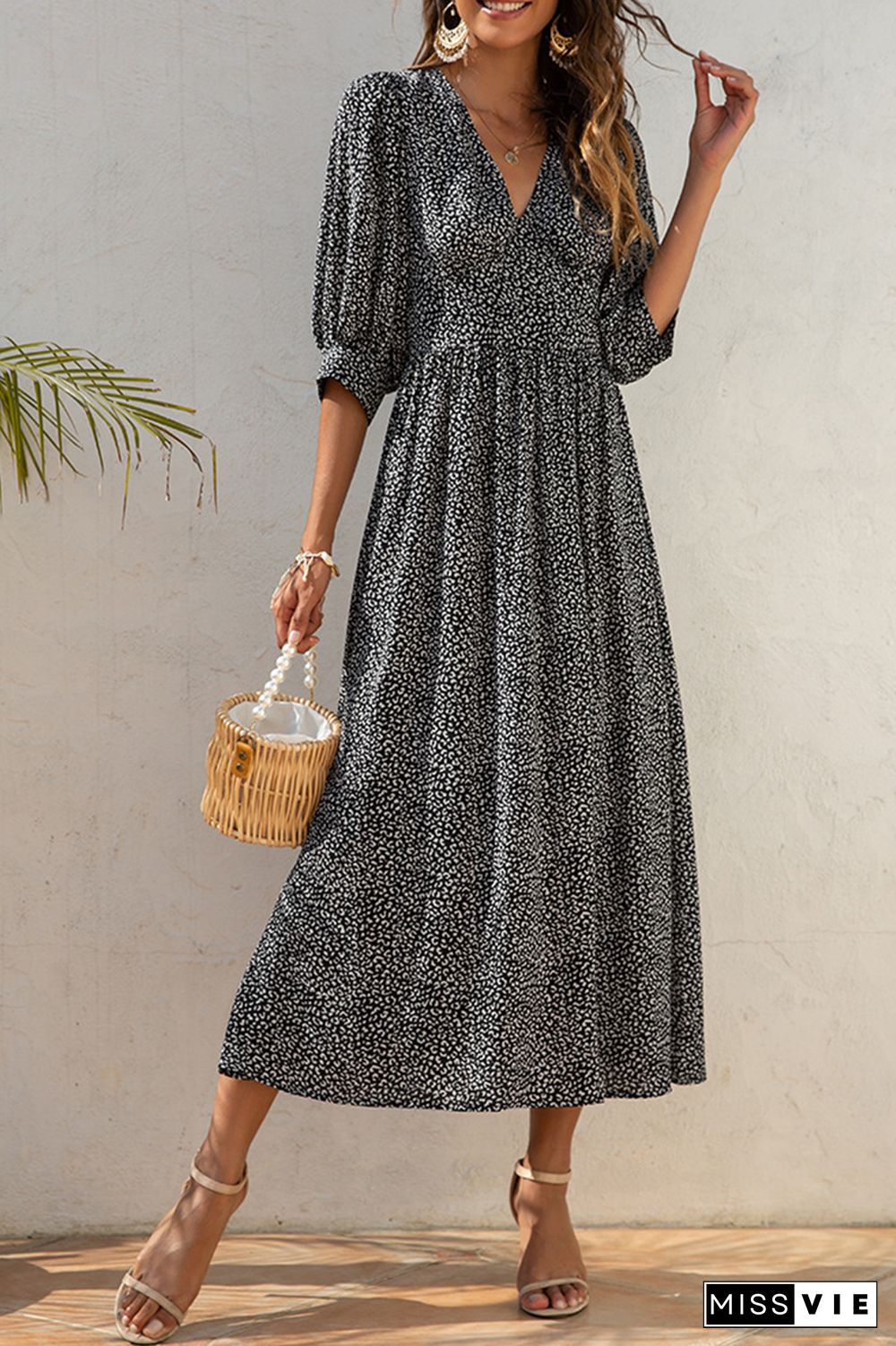 Elegant Floral  Fold V Neck A Line Dresses