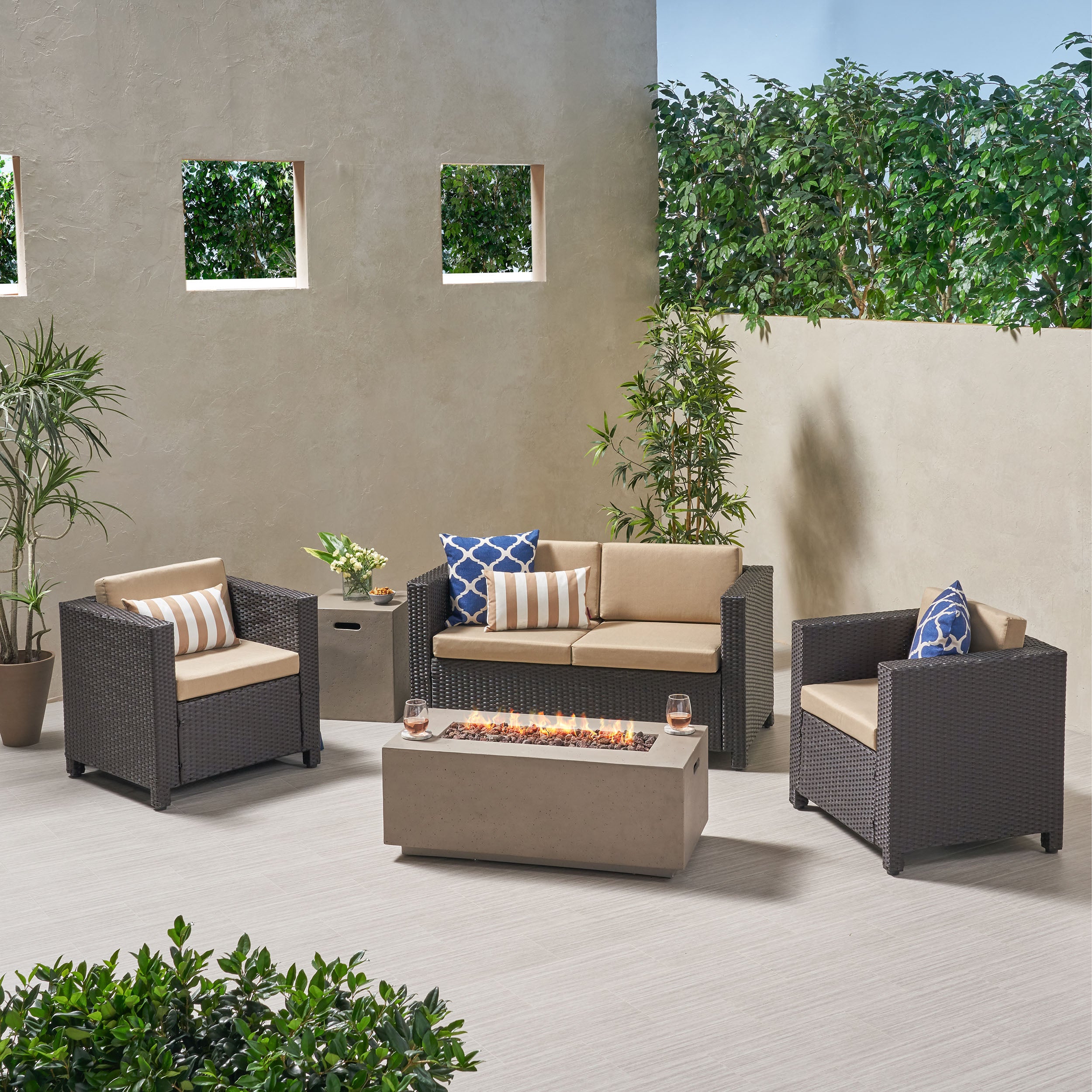 Venice 4-Seater Outdoor Fire Pit Sofa Set