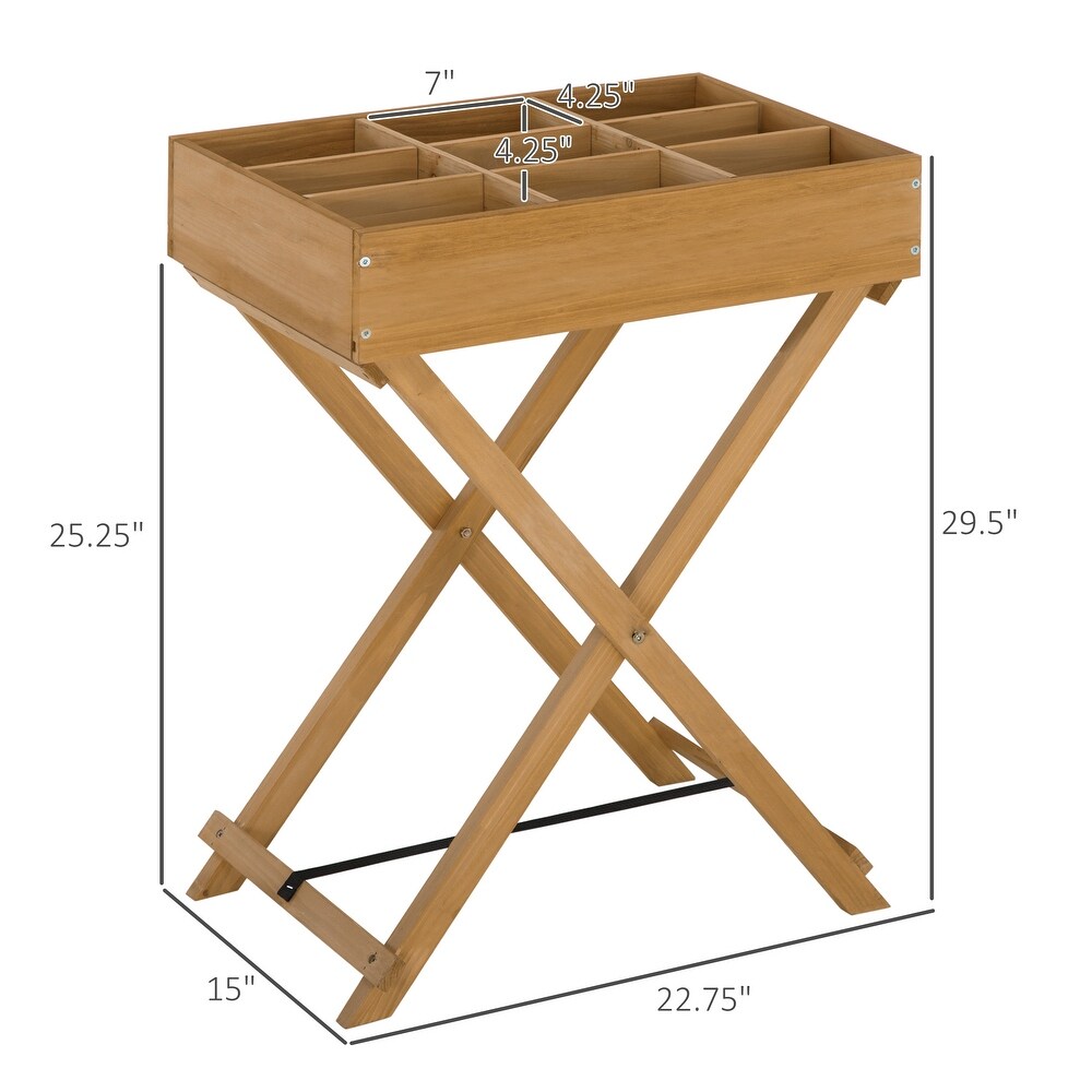 Outsunny Wooden Raised Garden Bed with 9 Pocket Divider  Elevated Planter Box with Legs and Bed Liner for Vegetables