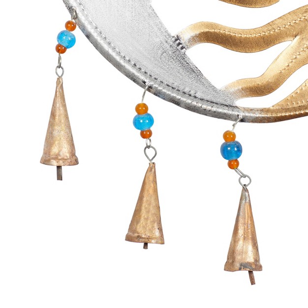 X 15 quot Eclectic Metal Moon And Sun Windchime Gold silver orange blue Olivia amp May