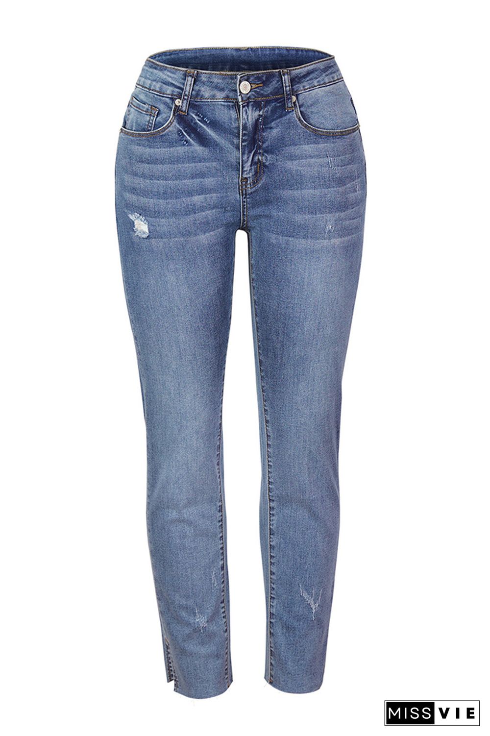 Mid Waist Split Side Skinny Jeans Wholesale Boutique