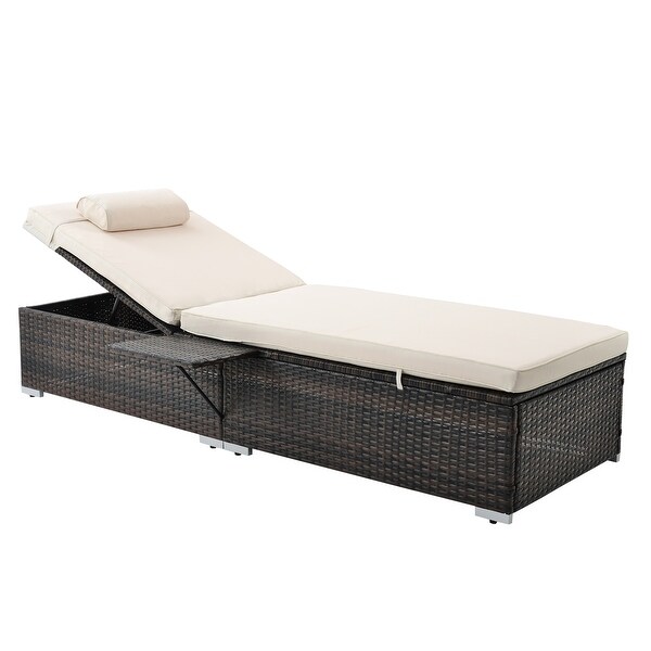 2 Piece Outdoor Adjustable PE Wicker Chaise Lounge with Side Table White