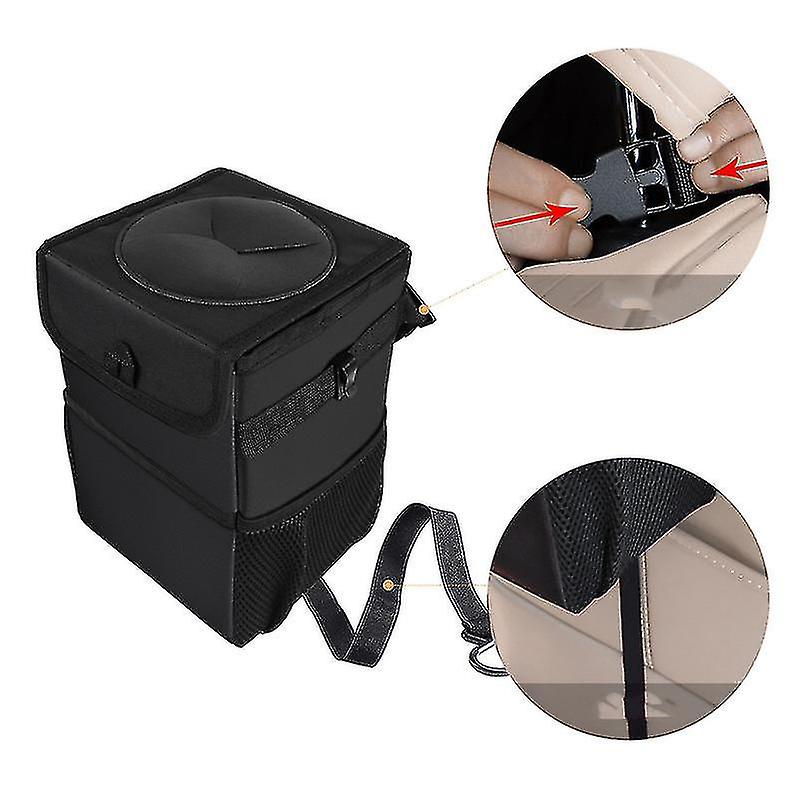 Car Rubbish Bin Foldable Waterproof Auto Trash Bag 6l Oxford With Lid Side Pockets Car Organiser