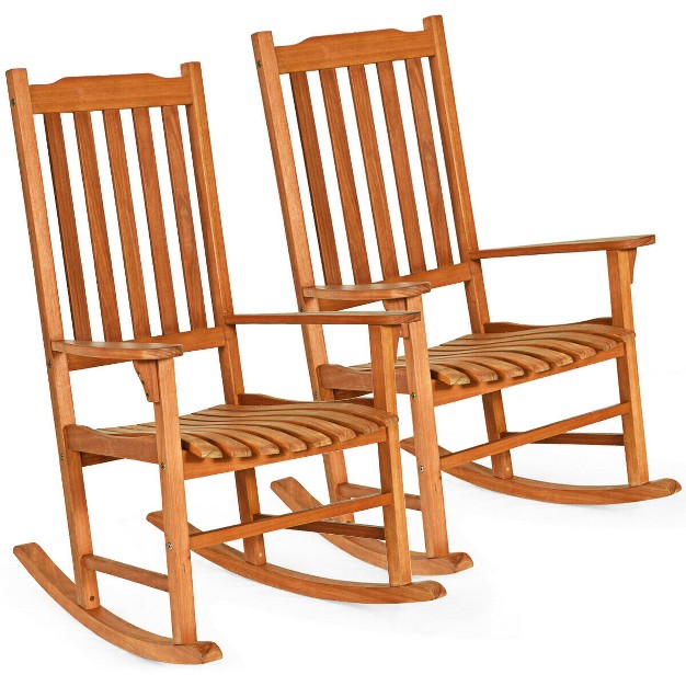 Costway 2 Pcs Outdoor Eucalyptus Rocking Chair Single Rocker For Patio Deck Natural