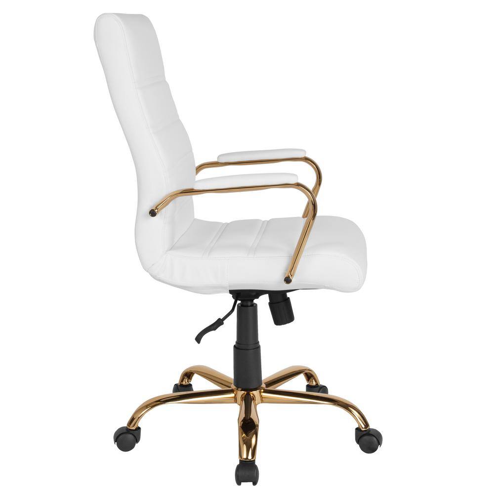 Flash Furniture Whitney High Back Faux Leather Swivel Ergonomic Office Chair in WhiteGold Frame with Arms GO2286HWHGLD