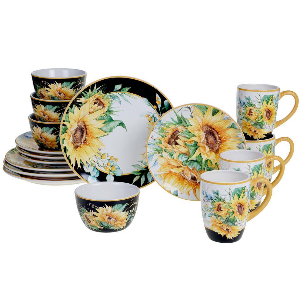 Certified International Sunflower Fields 16-Piece Seasonal Multicolored Earthenware Dinnerware Set (Service for 4) 89051rm