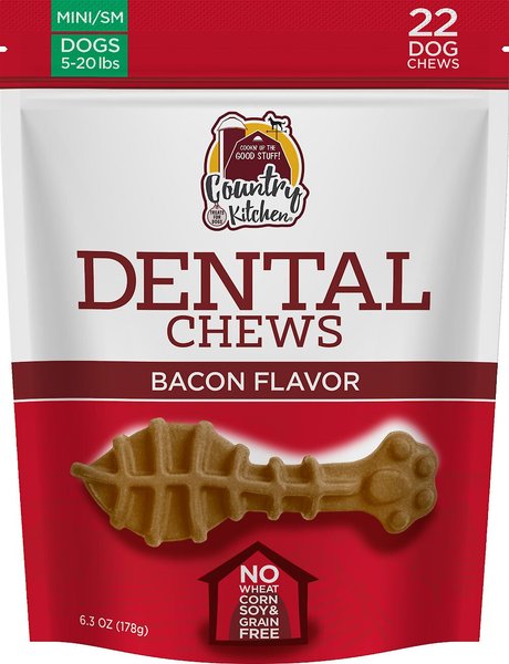 Country Kitchen Bacon Flavored Dental Chew Dog Treat， 6.4-oz bag