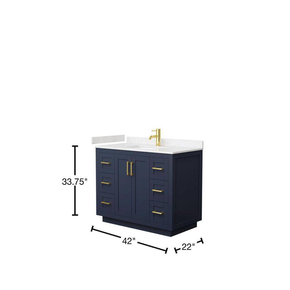 Wyndham Collection Miranda 42 in. W Single Bath Vanity in Dark Blue with Cultured Marble Vanity Top in Light-Vein Carrara with White Basin WCF292942SBLC2UNSMXX