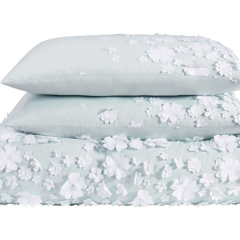 Christian Siriano New York? Confetti Flowers 3-Piece Mint Full/Queen Duvet Cover Set