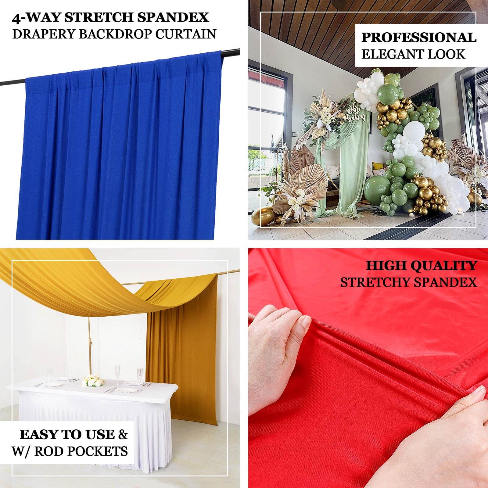 White 4-Way Stretch Spandex Backdrop Drape Curtain, Wrinkle Resistant Event Divider Panel with Rod Pockets - 5ftx18ft