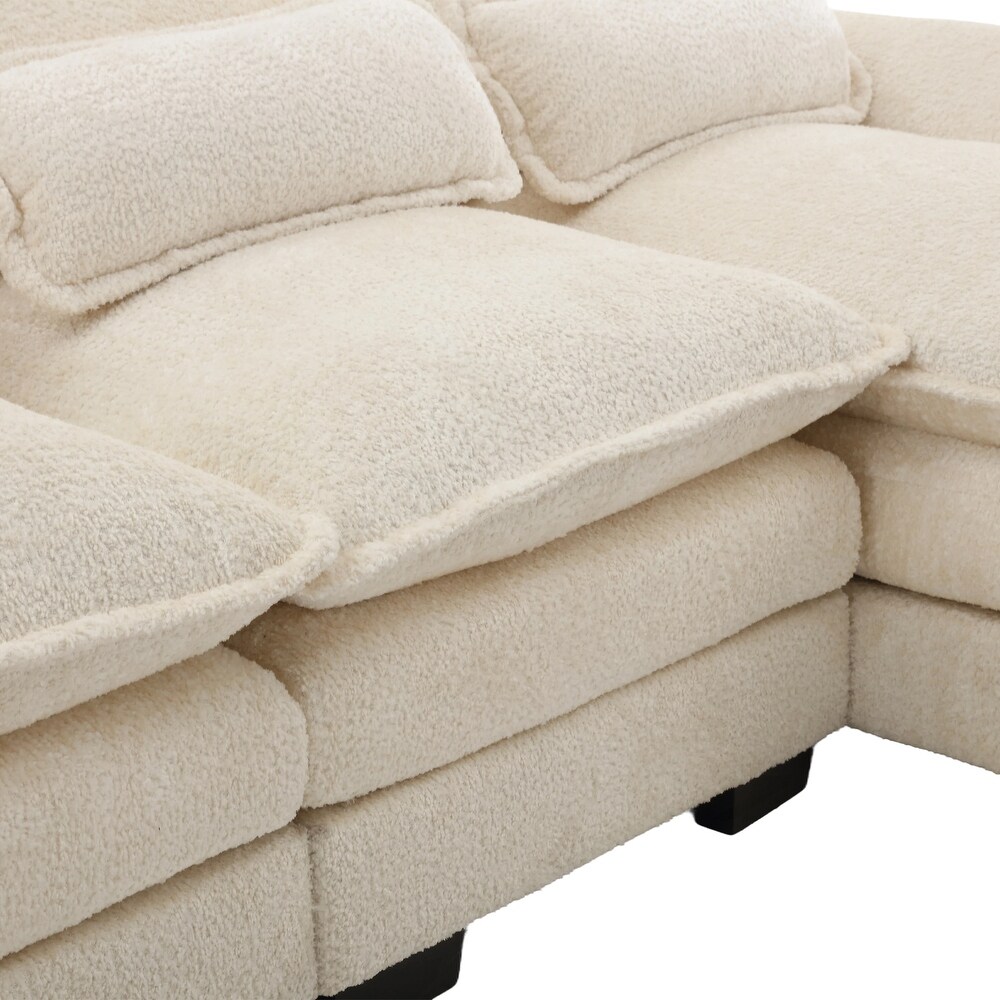 Beige Sectional Sofa Symmetrical Thick Cushion Reversible Recliner