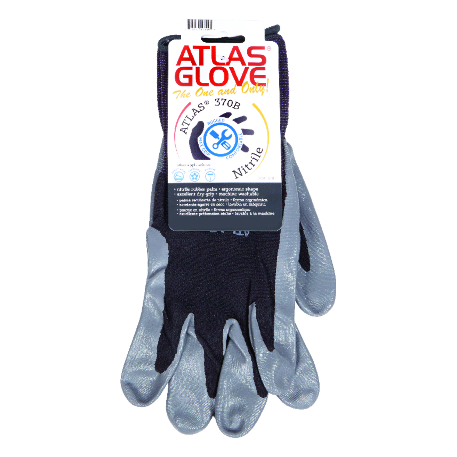 Atlas Unisex Indoor/Outdoor Dipped Gloves Black/Gray XL 1 pair