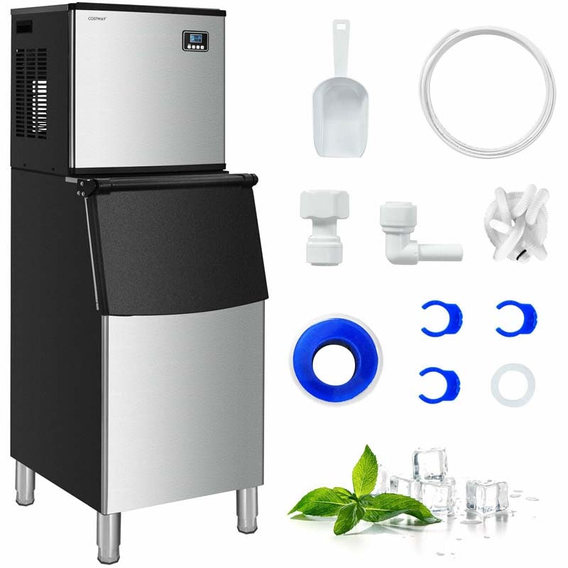 353LBS/24H Split Commercial Ice Machine with 198 LBS Storage Bin, Industrial Modular Ice Maker