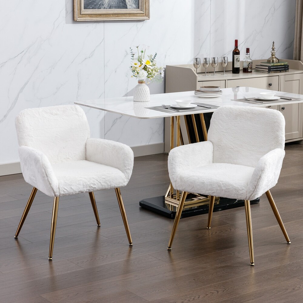 Modern Dining Armchair White Set of 2 Gold Legs Ins Living Room Cafe