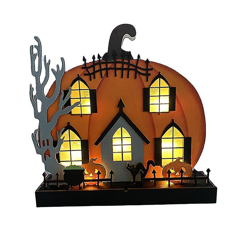 Miman Halloween Pumpkin Lights Pumpkin House Led Lamp Wooden Pumpkin Ornaments Christmas Table Decoration