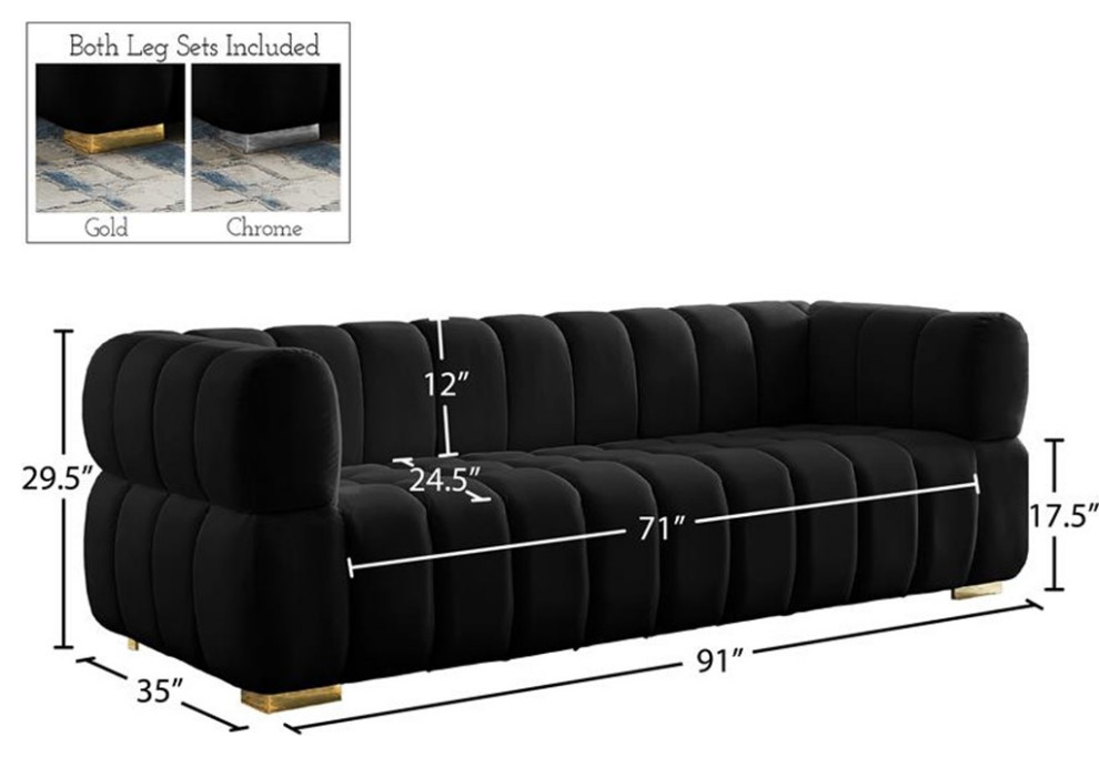 Pemberly Row Contemporary Velvet Sofa with 2 Sets of Legs in Black   Contemporary   Sofas   by Homesquare  Houzz