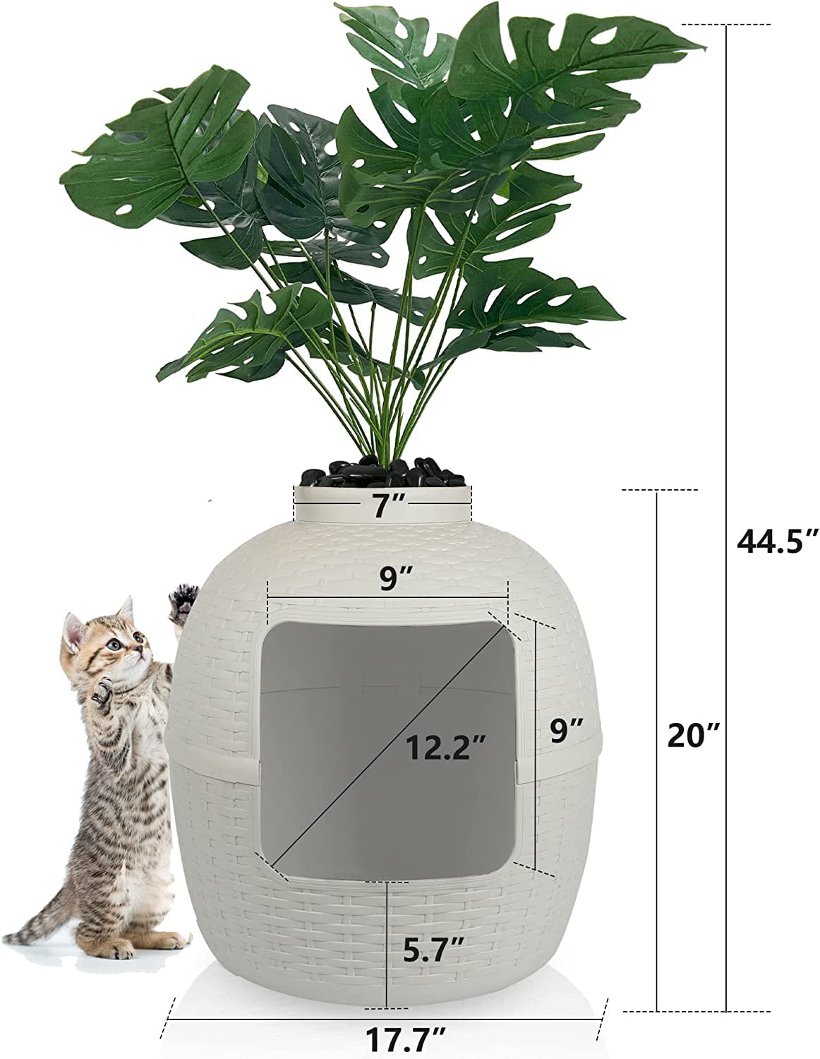 Superjoe Plastic Hidden Cat Litter Box with Decorative Planter，Gray