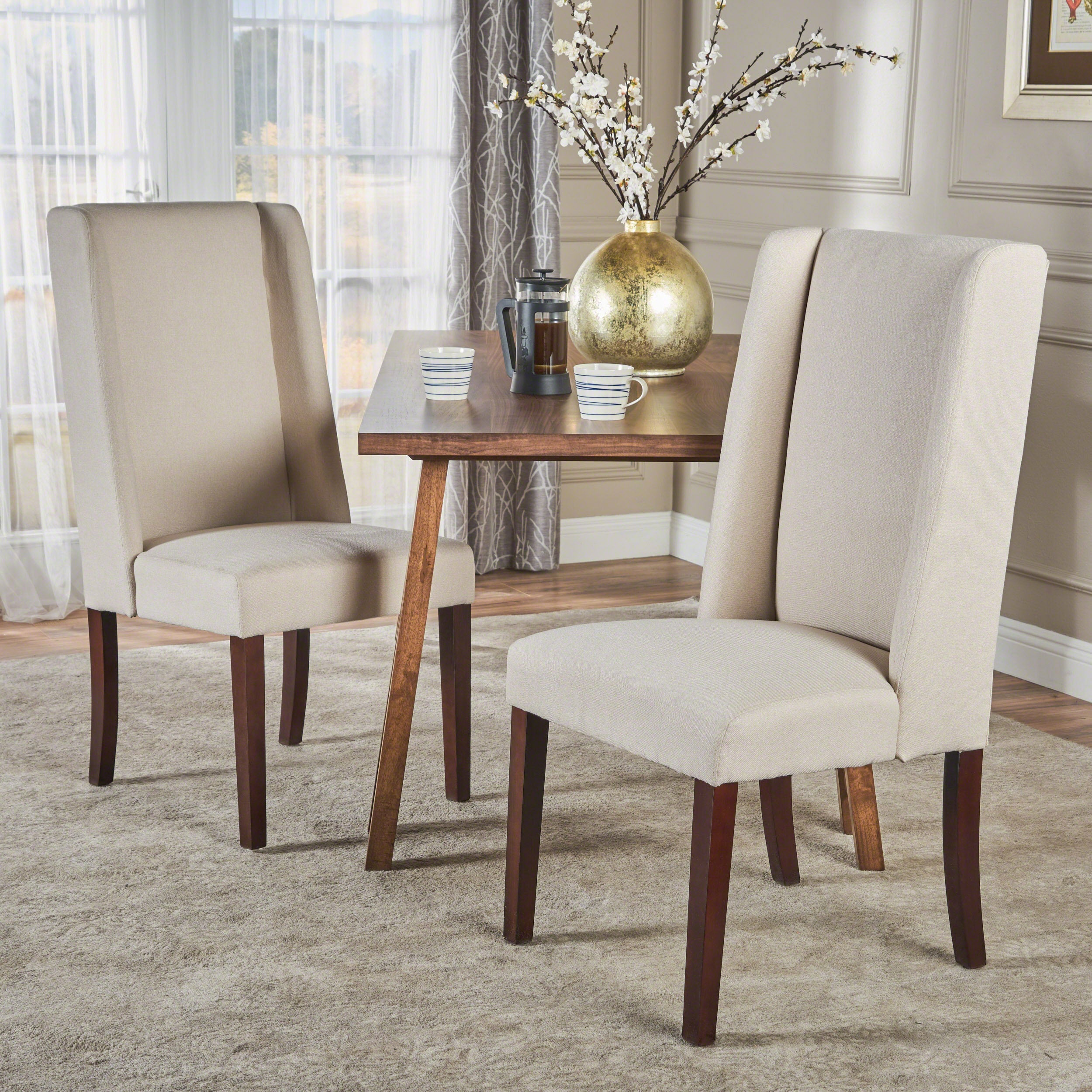 GDF Studio Cline Indoor Contemporary Fabric Wingback Dining Chair (Set of 2)， Ivory and Brown