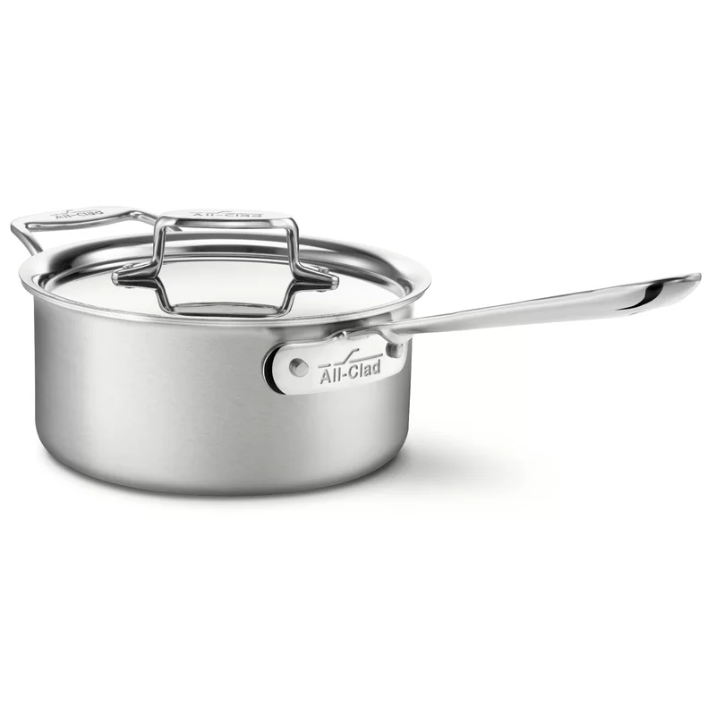 All-Clad BD55203 D5 Brushed 18/10 Stainless Steel 5-Ply Bonded Dishwasher Safe Sauce Pan with Lid Cookware， 3-Quart， Silver