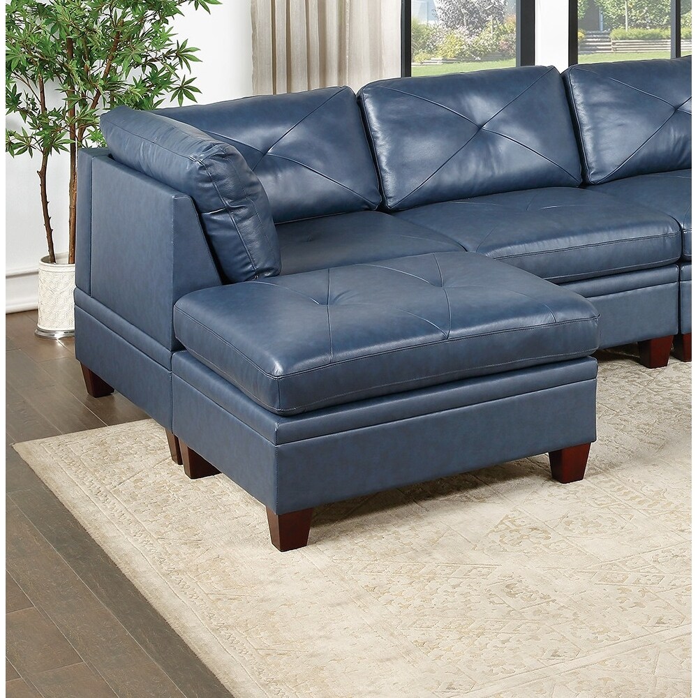 Combinable Sectional Sofa with Ottoman  Leather Upholstered  Solid Manufactured Frame  Tufted Back  Wood Legs  Flared Arms