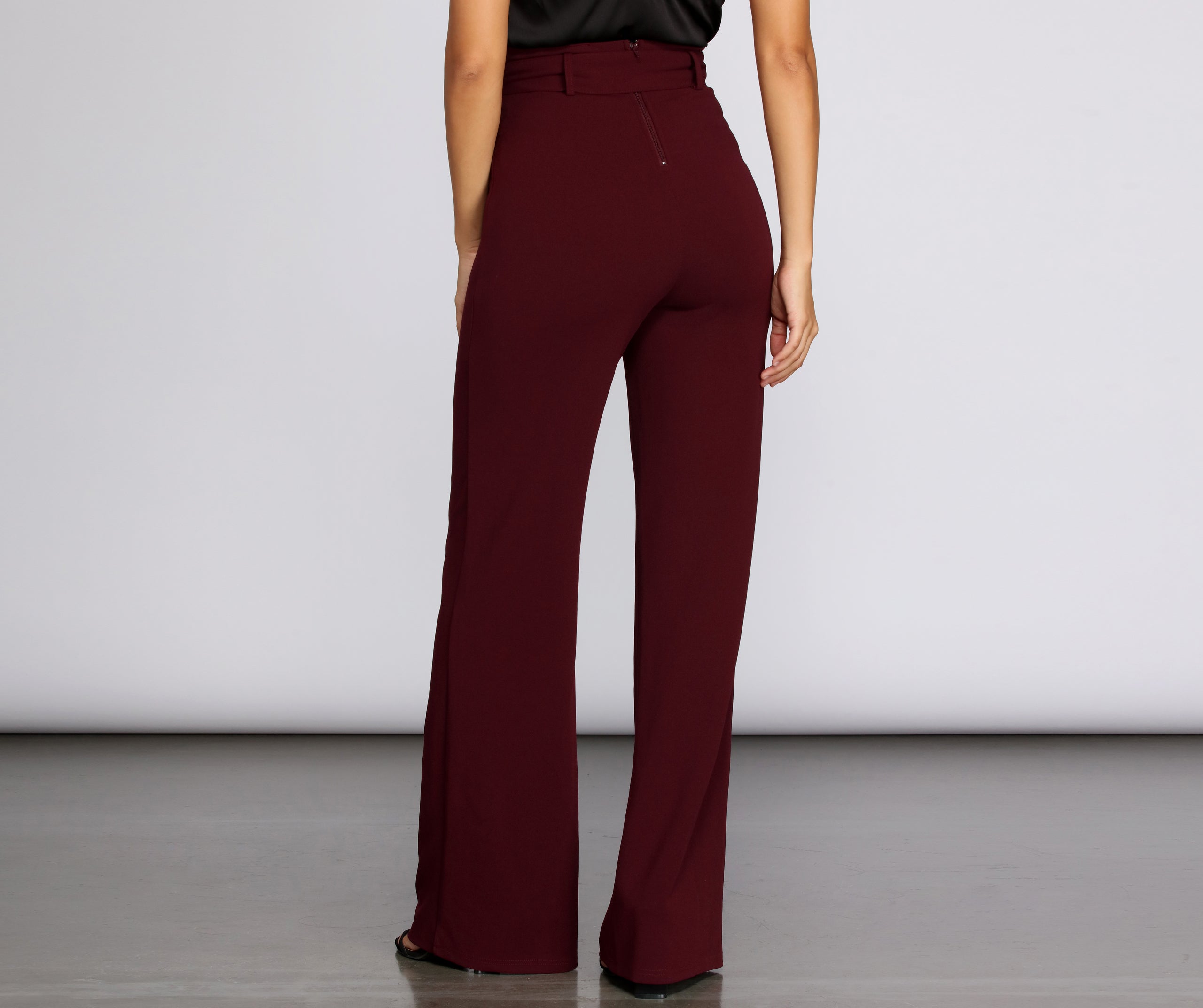 High Waist Belted Straight Leg Pants