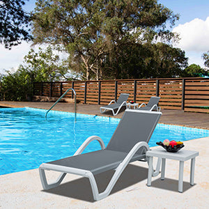 Patio Chaise Lounge Adjustable Aluminum Pool Lounge Chairs with Arm All Weather Pool Chairs for Outside,in-Pool,Lawn by domi outdoor living (Gray Lounge W/Table)