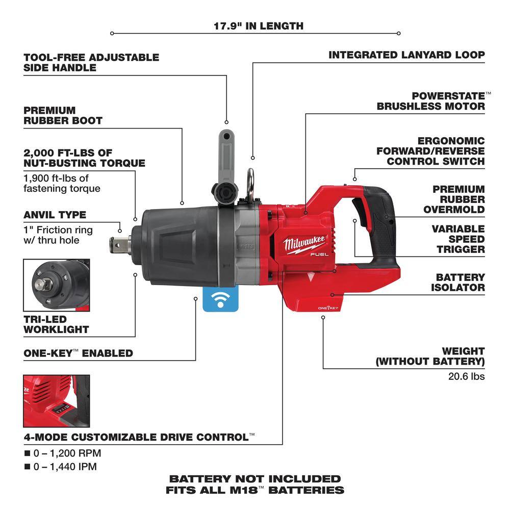 MW M18 FUEL 18V Lithium-Ion Brushless Cordless 1 in. Impact Wrench with D-Handle (Tool-Only) 2868-20