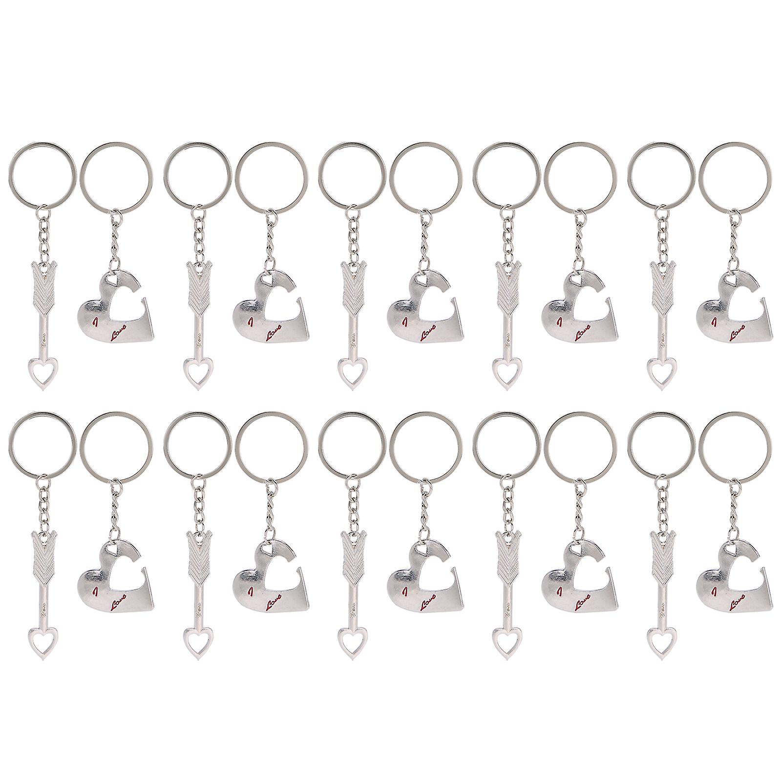 10pcs Keychain Pendant Zinc Alloy Heart Shaped Couple Key Set Luggage Clothing Decoration