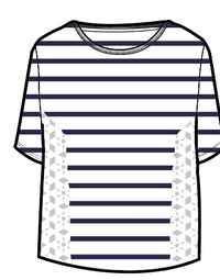 Magnolia Recycled Cotton Crochet Trim T-Shirt - Navy Stripe