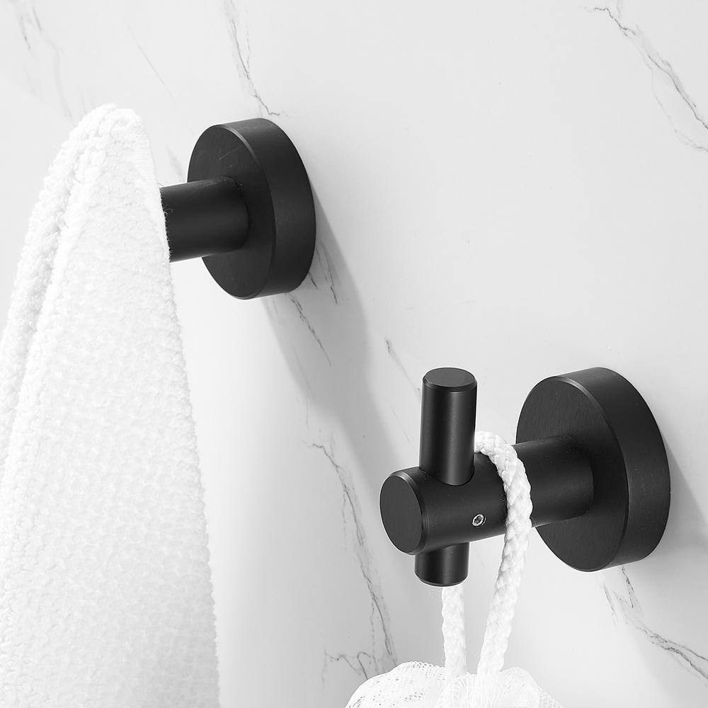 Zalerock Round 2-Piece Wall-Mounted Bathroom Robe Hook and Towel Hook with hidden mounting base in Black HU2003-2