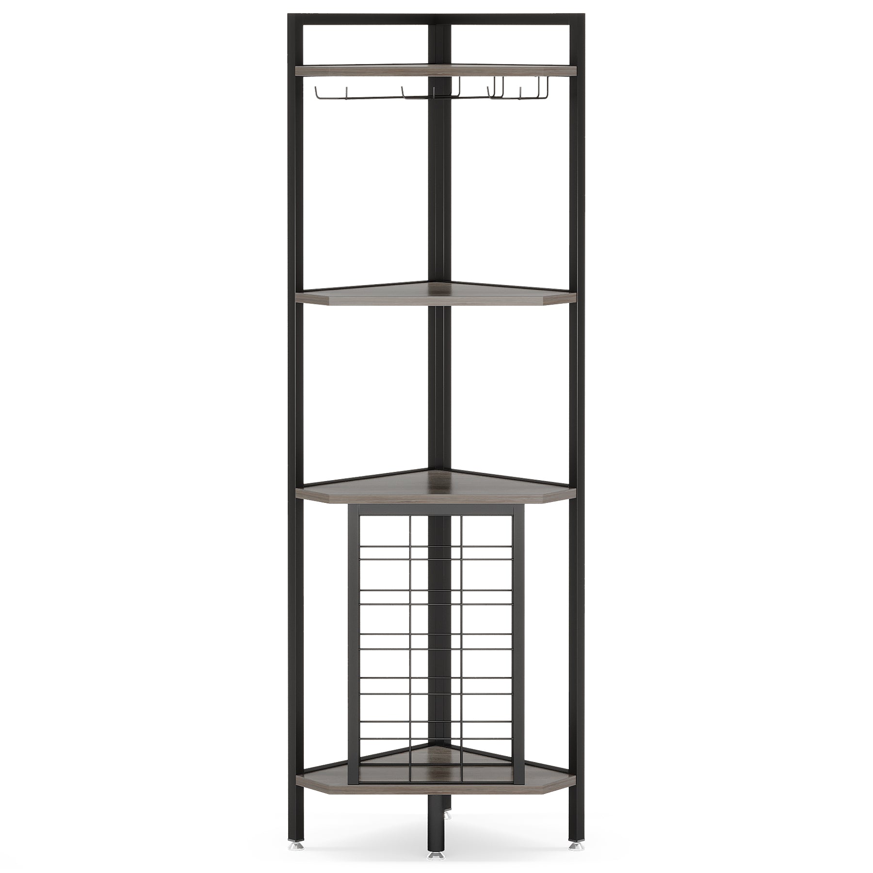 4-Tier Corner Wine Rack with Glass Holder & Storage Shelves