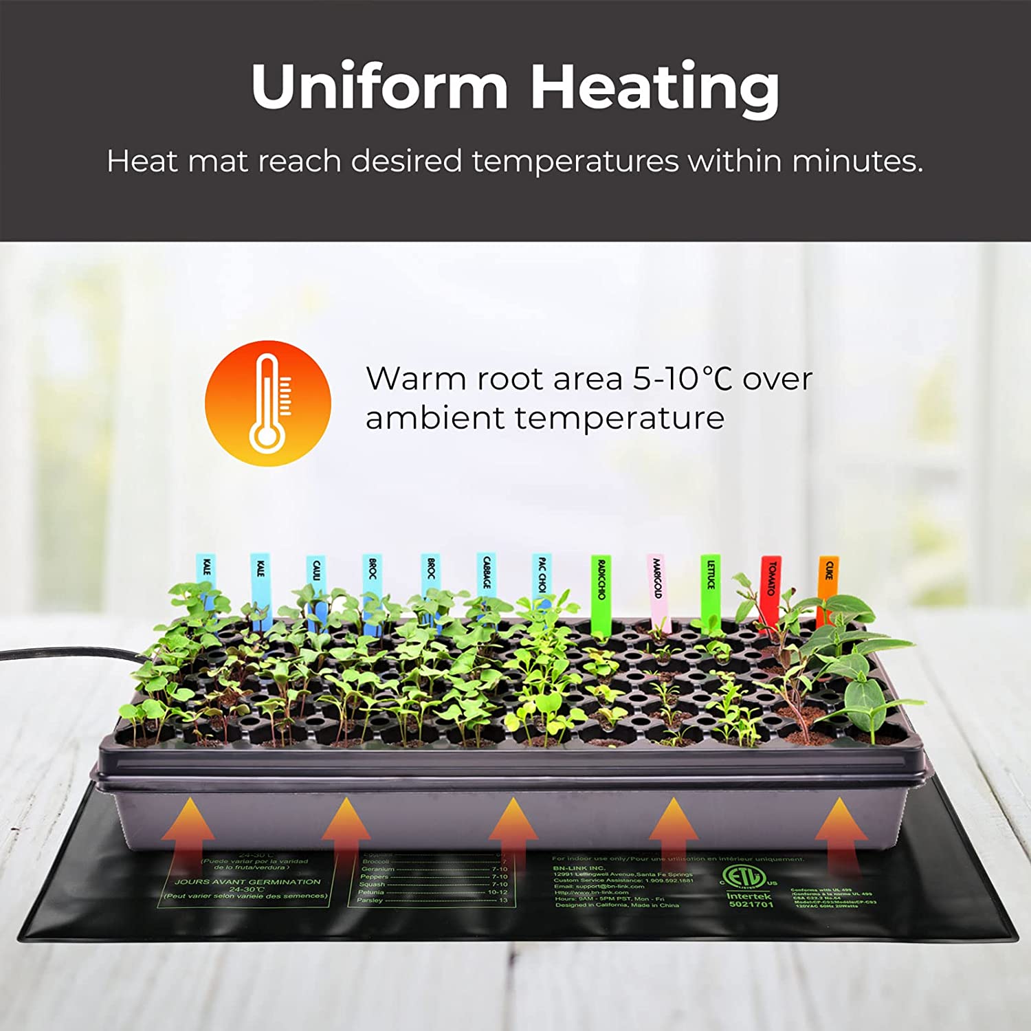 BN-LINK Seedling Heat Mat Warm Hydroponic Heating Pad Waterproof， 10