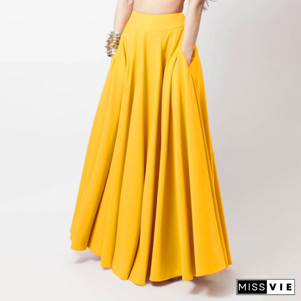 Women High Waist Skirt Flare Pleated Skirt Maxi Skirt Dress S-5Xl