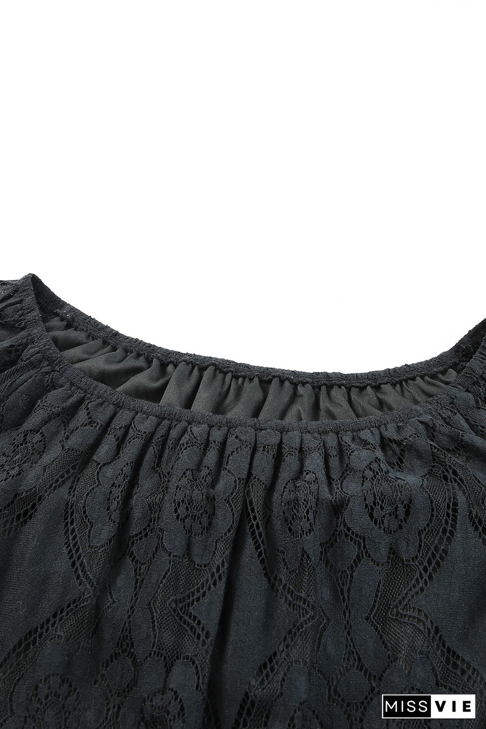 Black Round Neck Short Sleeve Loose Lace Dress