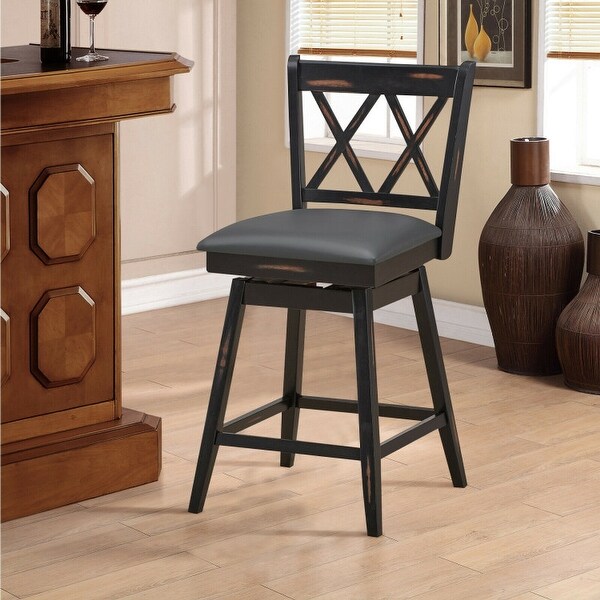 2 Pieces 24 Inch Swivel Counter Height Barstool Set with Rubber Wood Legs - 18