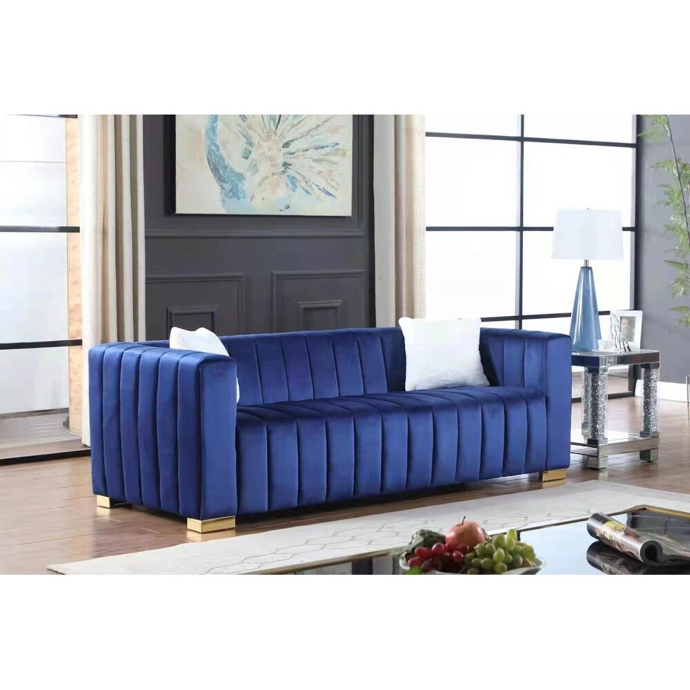 Chesterfield Velvet Sofa for Living Room Upholstered 3 Seater Tufted Couch with High Armrest and Metal Legs  Bedroom  Office