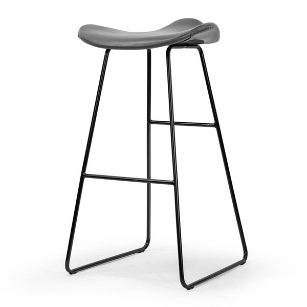 Set of 2 Aoi Grey Faux Leather Backless Barstool with Black Metal Legs