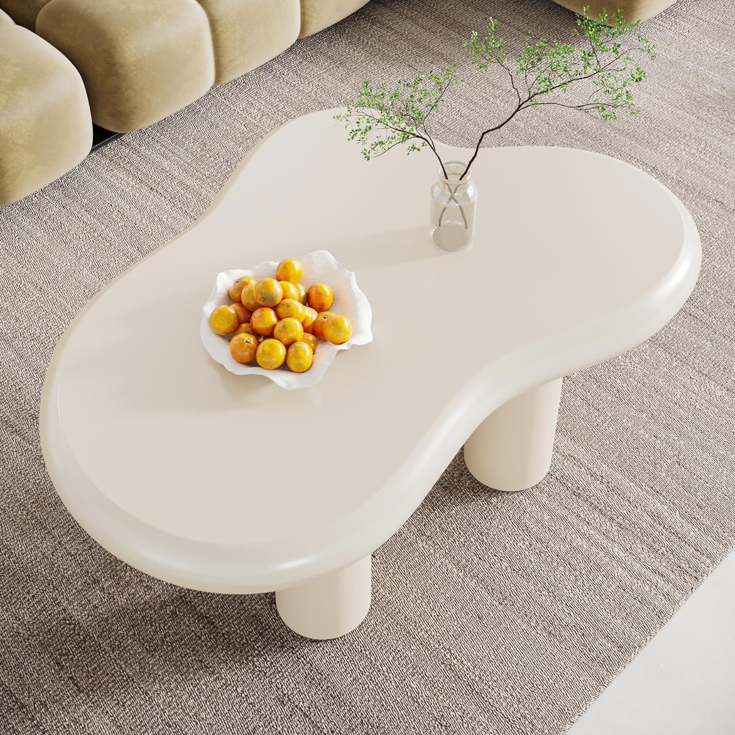 Cloud-Shaped Coffee Table, Modern Center Table with 4 Solid Legs