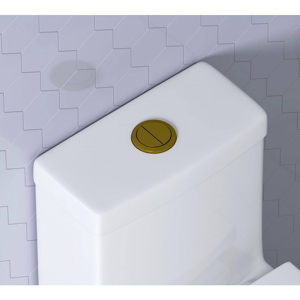 HOROW 1-piece 0.81.28 GPF High Efficiency Dual Flush Round Toilet in White with Seat Included and Brushed Gold Button HR-0033G