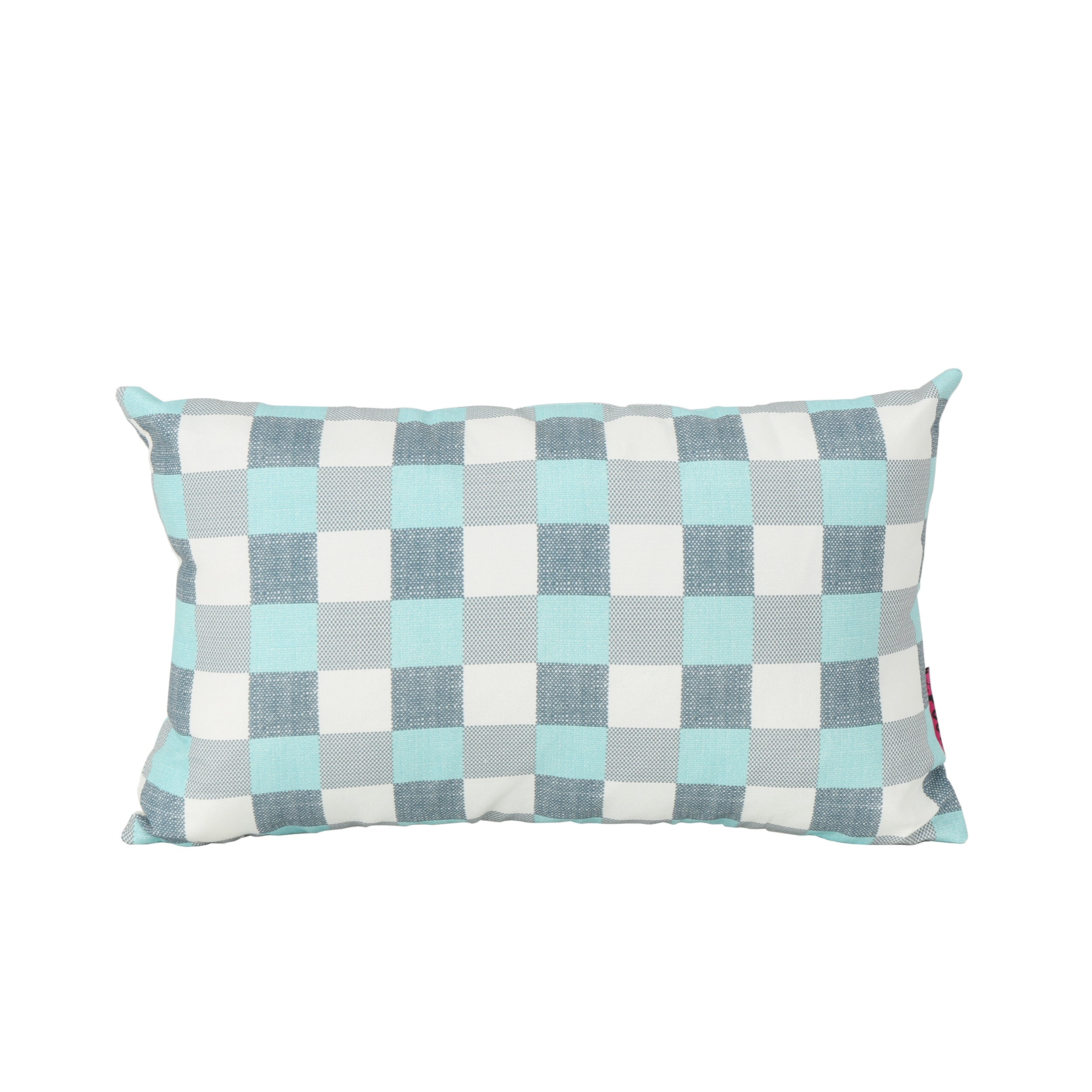 Italo Indoor Blue and White Plaid Water Resistant Rectangular Throw Pillow