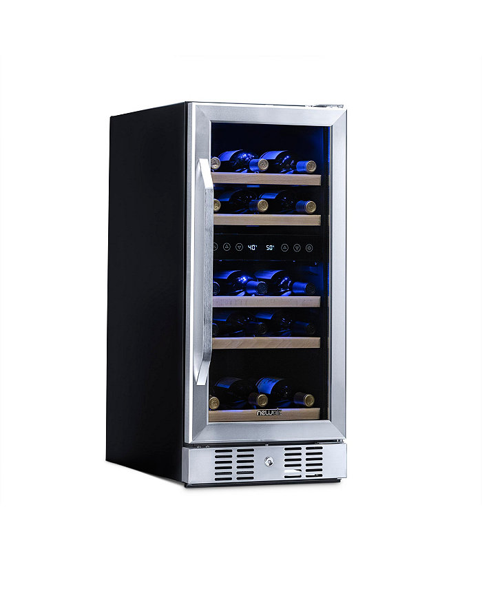 Newair 15 Built-in 29 Bottle Dual Zone Compressor Wine Fridge in Stainless Steel Quiet Operation with Beech Wood Shelves