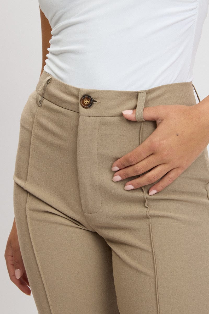 Brown Straight Fit Pants High Rise
