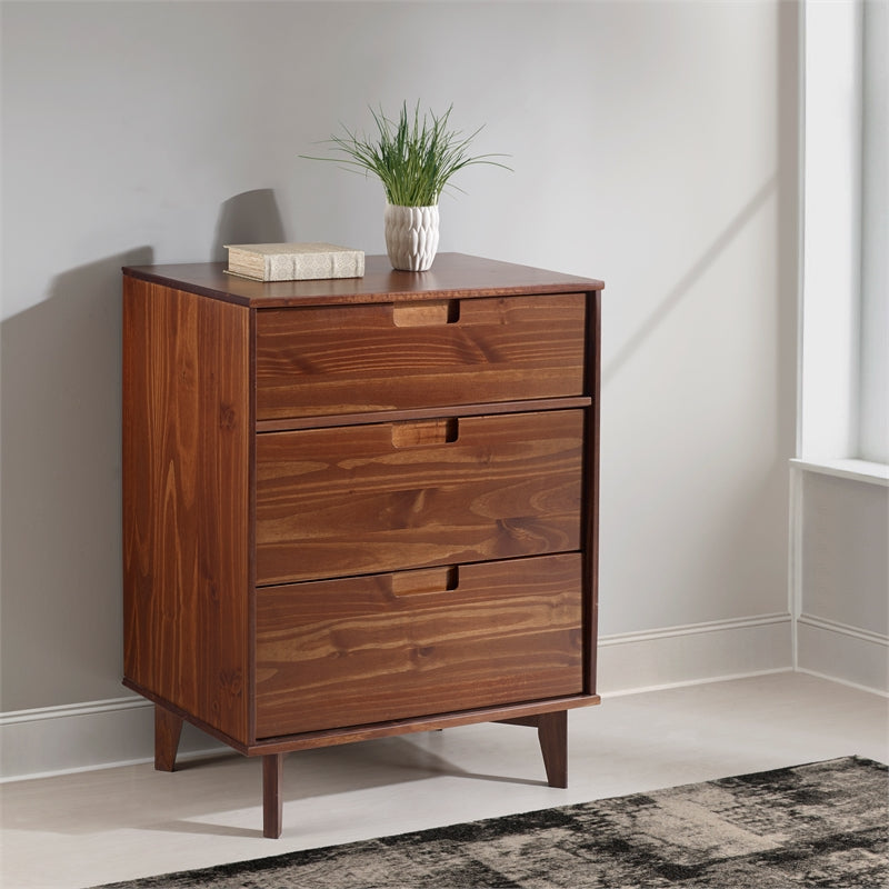 Pemberly Row 3 Drawer Mid Century Modern Wood Dresser in Walnut